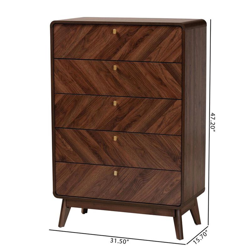 Baxton Studio Transitional Walnut Brown Finished Wood 5-Drawer Storage Chest