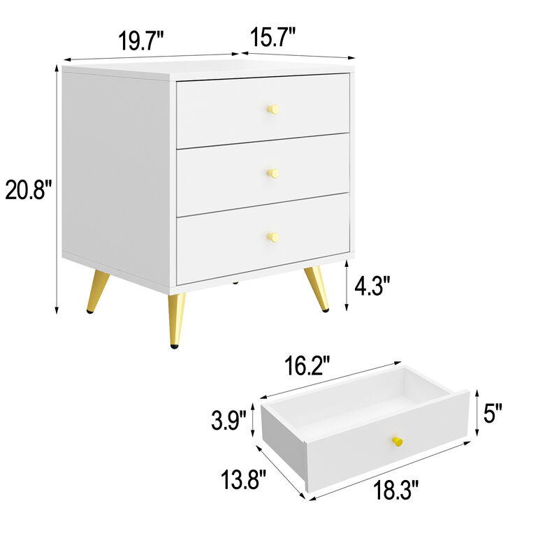 FUFU&GAGA Nightstand with Contemporary Design, 3 Drawers, Durable Composite Material, (19.7" W x 15.7" D x 20.8" H), White