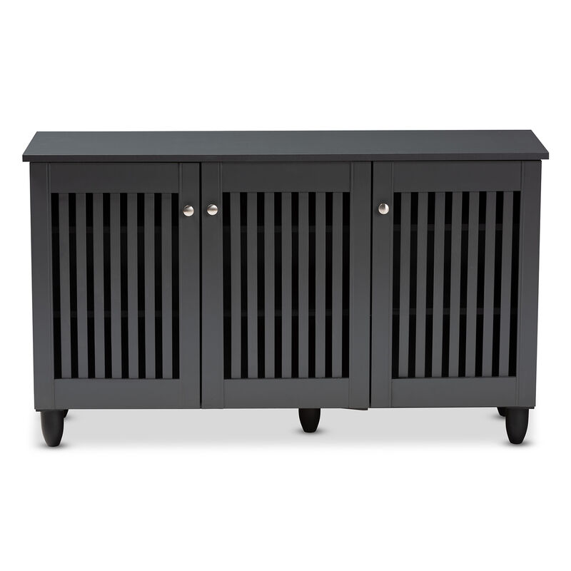 Baxton Studio Fernanda Modern Dark Gray 3 Door Wooden Entryway Shoe Storage Wide Cabinet