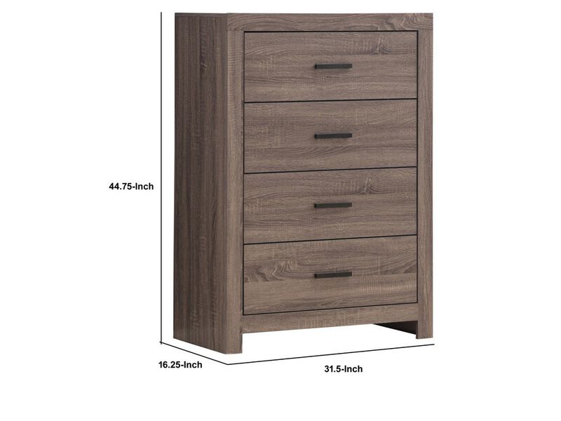 4 Drawer Chest with Metal Bar Pulls, Brown - Benzara