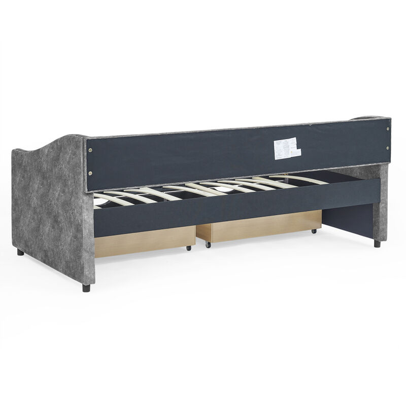 Grey Upholstered Twin Daybed with Drawers & Tufted Sofa