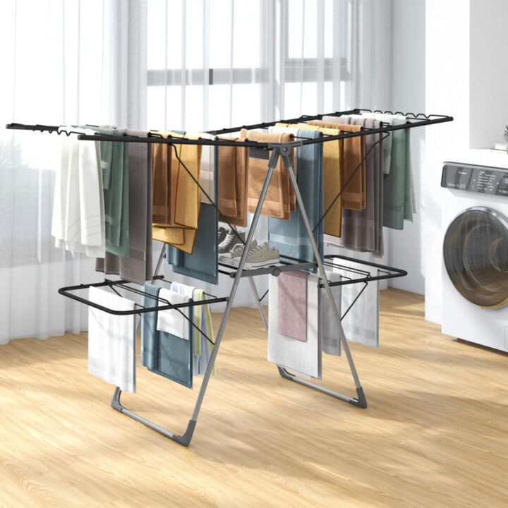 Hivvago 2-Tier Clothes Drying Rack with 33 Drying Rails and Height Adjustable Gullwings