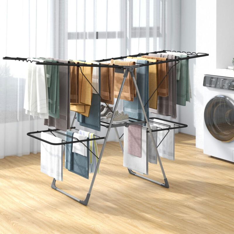 Hivvago 2-Tier Clothes Drying Rack with 33 Drying Rails and Height Adjustable Gullwings