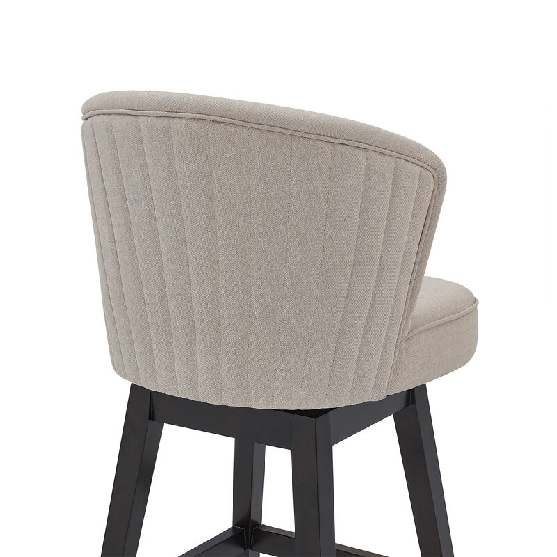Brandy  Counter Height Swivel Tan Fabric and Espresso Wood Bar Stool