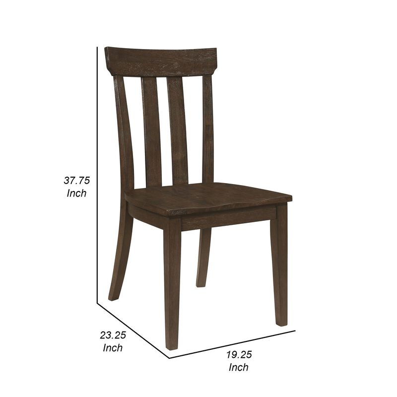 Riza 23 Inch Dining Chair, Set of 2, Wire Brushed, Slatted Back, Rich Brown - Benzara