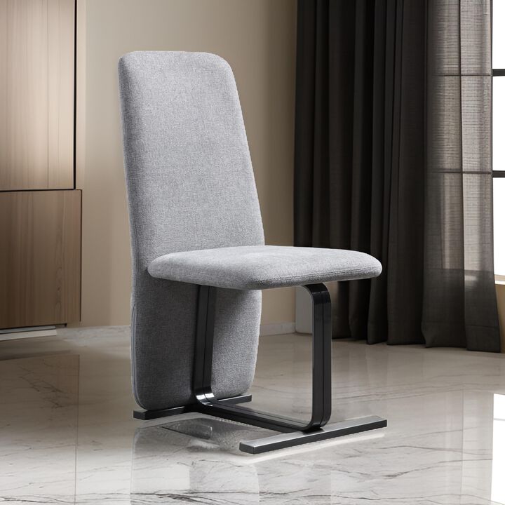 Cid Jim 19 Inch Dining Chair Set of 2, Gray Linen, Sturdy Steel Frame - Benzara