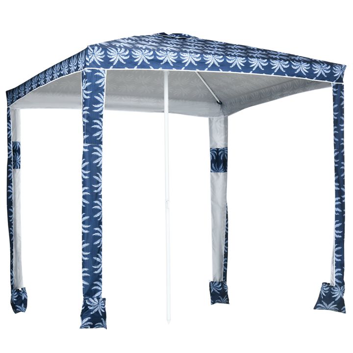 Blue Coconut Palm Cabana: 6.5' Quick Beach Umbrella, UV50+ Sun-Shade with Sandbags