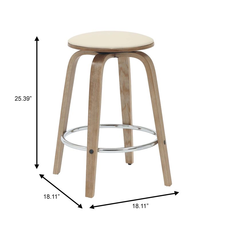 LeisureMod Pelya Modern Swivel Counter Stool Upholstered in Leather in Taupe