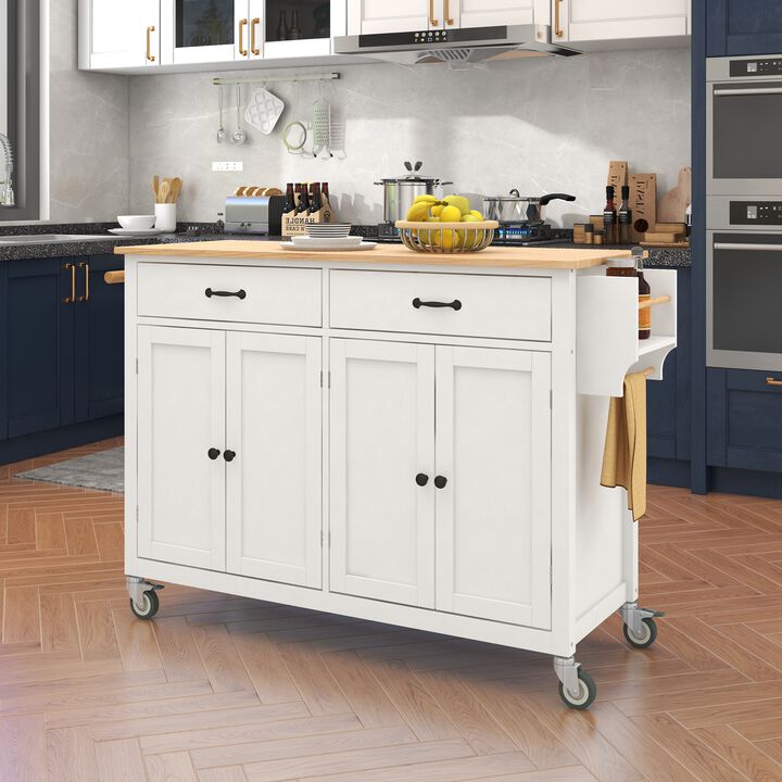 Streamdale Solid Wood Top Kitchen Island Cart with Storage & Towel Rack
