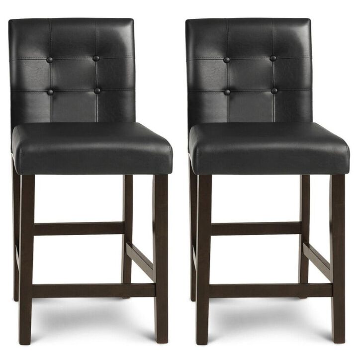 Hivvago Set of 2 PVC Leather Bar Stools with Solid Wood Legs