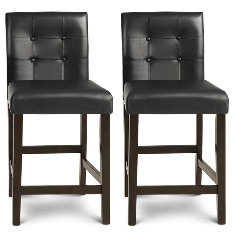 Hivvago Set of 2 PVC Leather Bar Stools with Solid Wood Legs