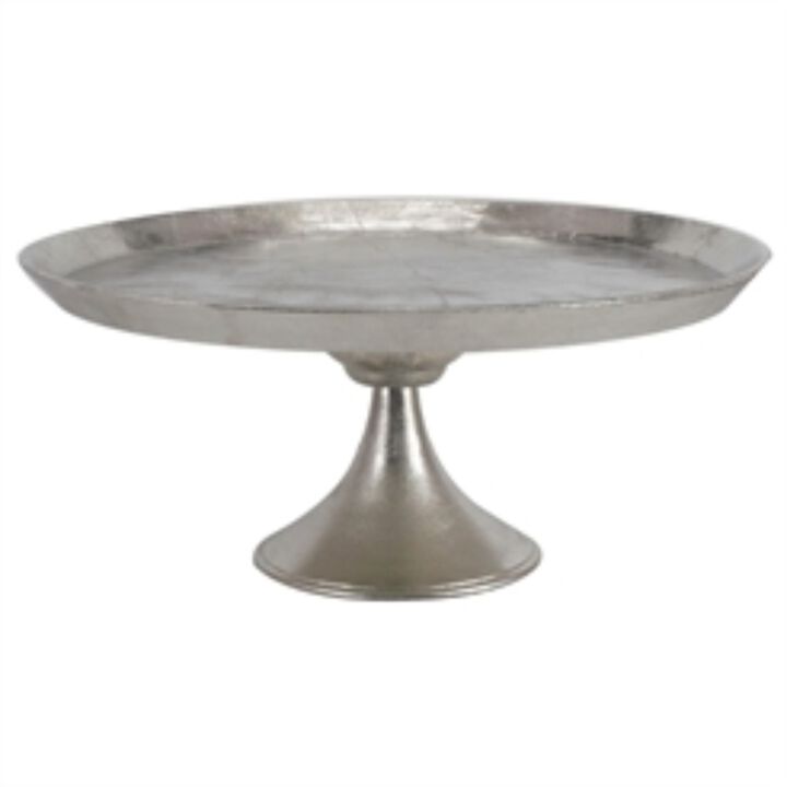 Aluminum Round Footed tray, Silver - Benzara