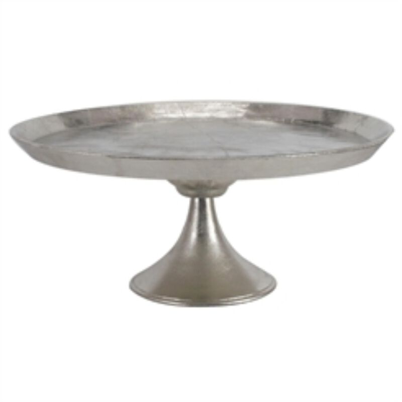 Aluminum Round Footed tray, Silver - Benzara