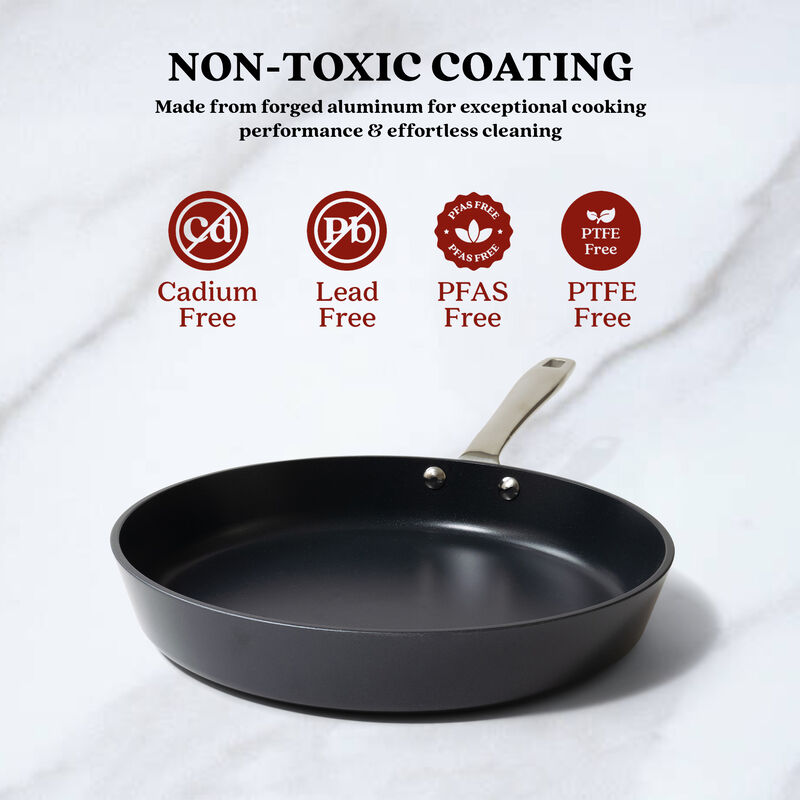 Alva Maestro Ceramic Nonstick Frying Pan Non Toxic Cast Aluminum w/ Stainless Steel Stay Cool Handle Scratch Resistant Healthy Cooking Pan Compatible w/ All Stovetops, Oven Safe & Induction Safe