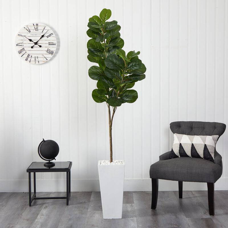 Hivvago 6 Feet Fiddle leaf Fig Artificial Tree in Tall White Planter