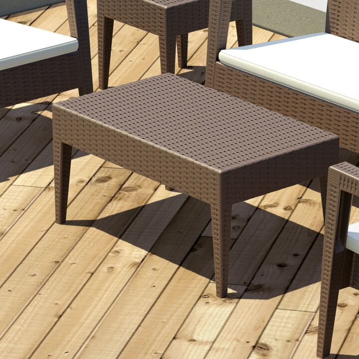 36" Brown Outdoor Patio Wickerlook Rectangular Coffee Table