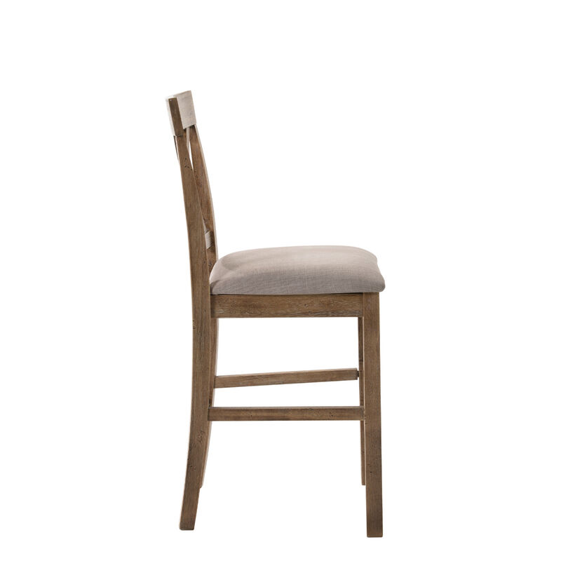 Fabric Upholstered Wooden Counter Height Chair,Set of 2,Brown and Gray-Benzara