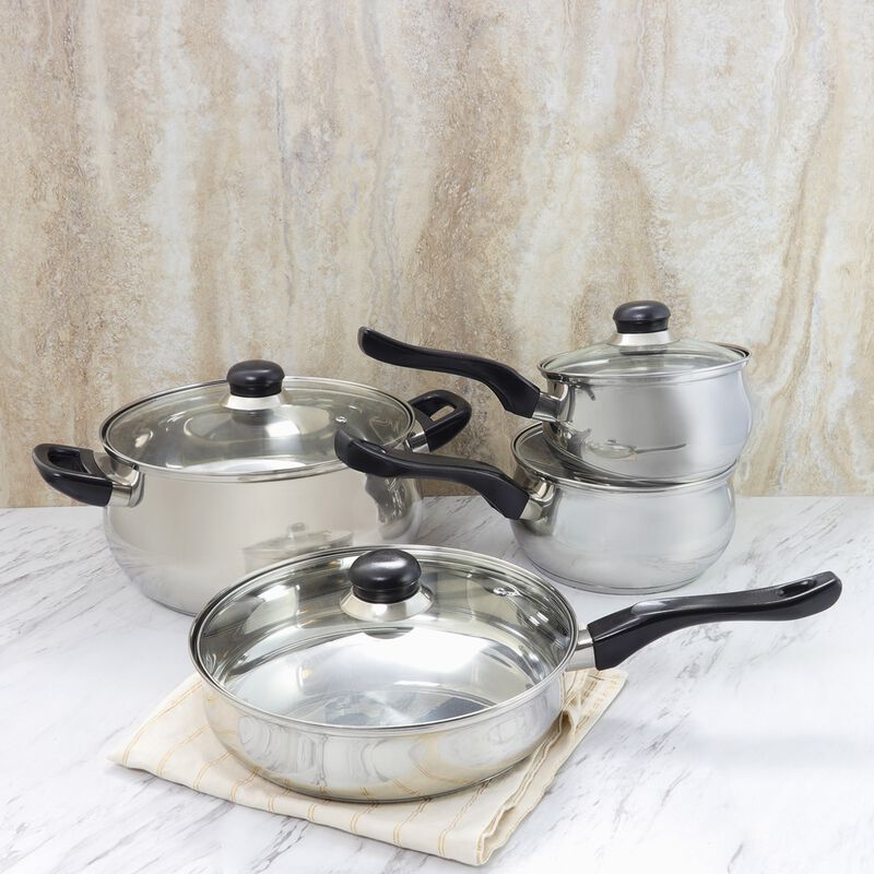 Oster Rametto 8 Piece Stainless Steel Kitchen Cookware Set with Glass Lids