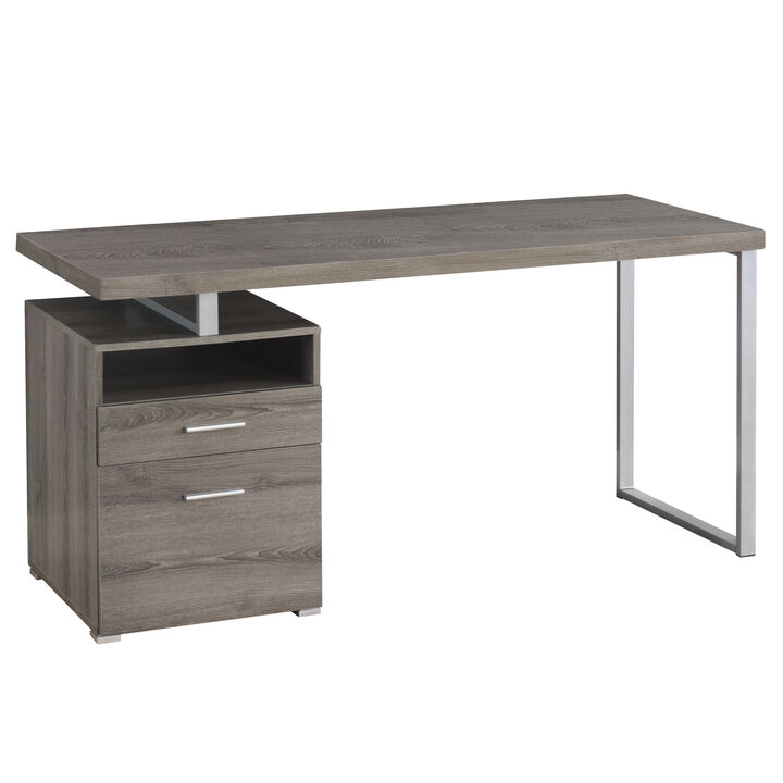 Computer Desk, Home Office, Laptop, Left, Right Set-Up, Storage Drawers, 60"L, Work, Metal, Laminate, Brown, Grey, Contemporary, Modern