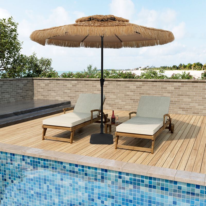 Mondawe 10 ft Hawaiian Style Crank Design 2 Tier Straw Patio Umbrella Shade with Square Based
