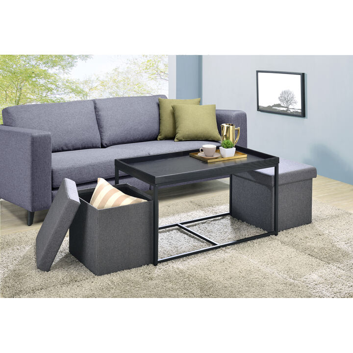 Monty Black Wood Grain 3 Piece Coffee Table Set With Raised Edges