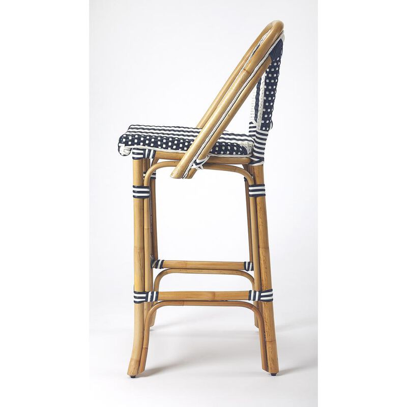Belen Kox Blue & White Stripe Rattan Bar Stool, Belen Kox