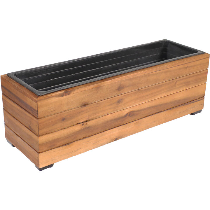 Sunnydaze Acacia Rectangle Planter Box with Plastic Liner