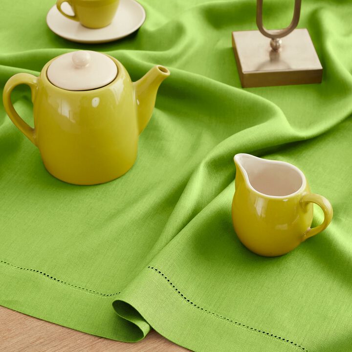 Solino Home 100% Pure Linen Table Throw 52 x 52 Inch | Classic Hemstitch for Valentines