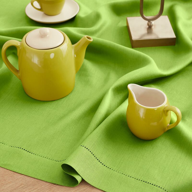 Solino Home 100% Pure Linen Table Throw 52 x 52 Inch | Classic Hemstitch for Valentines