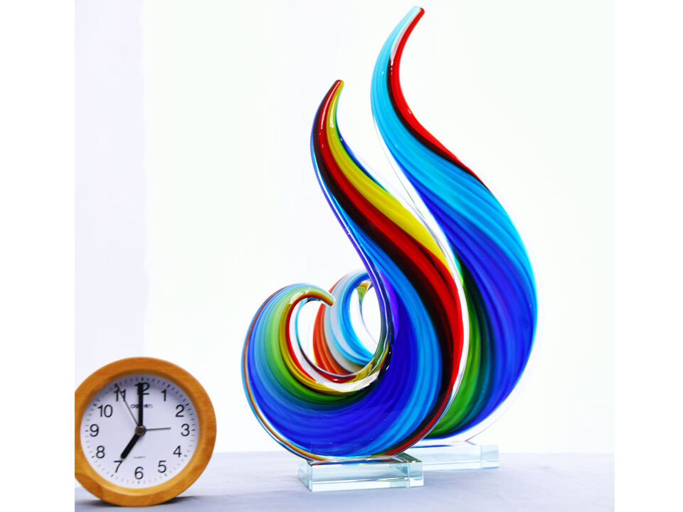 Hand Blown Rainbow Swirl Sommerso Art Glass Sculpture