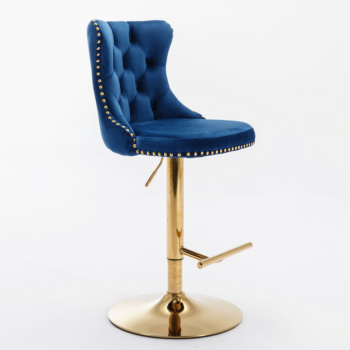 Modern Blue Velvet Bar Stools, Set of 2