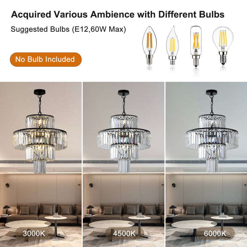 Luxury Black Crystal Chandelier - Dia 19.7 Inch