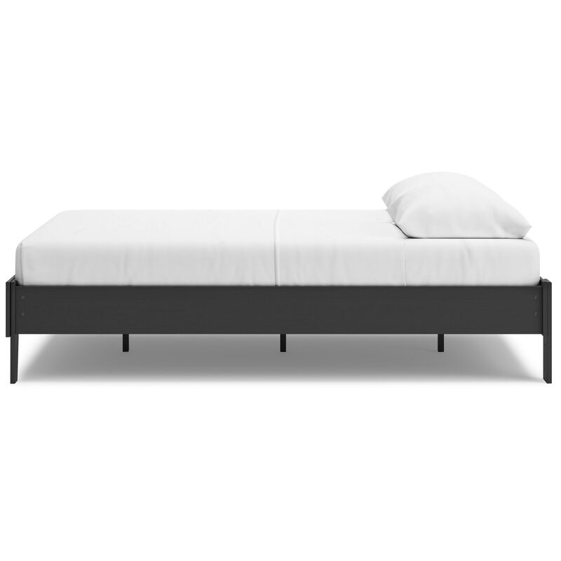 Alli Queen Size Platform Bed, Matte Black Wood Frame with Laminate - Benzara