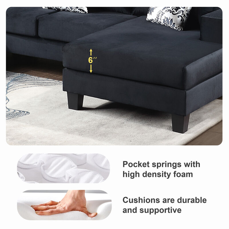 MONDAWE Modern U Shape Sectional Sofa, Velvet Corner Couch with Lots of Pillows Included,Elegant and functional indoor furniture for Living Room, Apartment