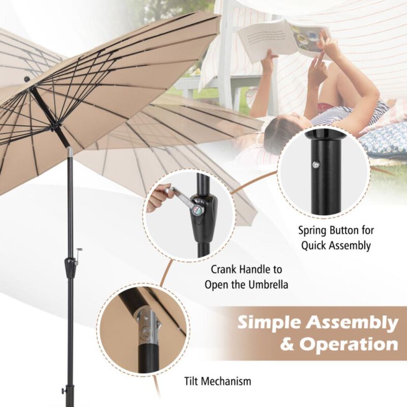 Hivvago 9 Feet Round Patio Umbrella with 18 Fiberglass Ribs
