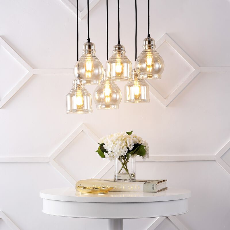 Sydney 6-Light Bohemian Farmhouse Iron/Glass Cluster LED Pendant