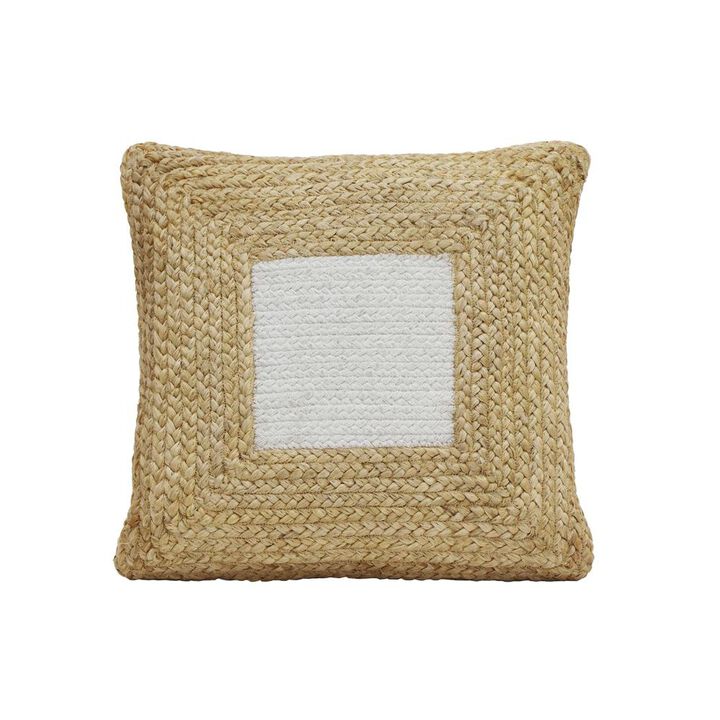 Belen Kox White Square Jute and Cotton Accent Pillow, Belen Kox
