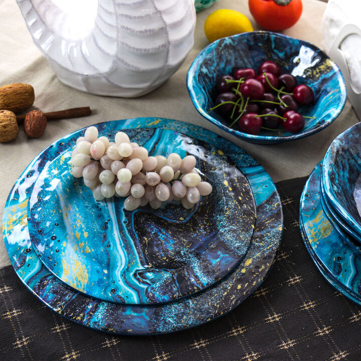 Gibson Home Elixir 12 Piece Melamine Dinnerware Set in Blue