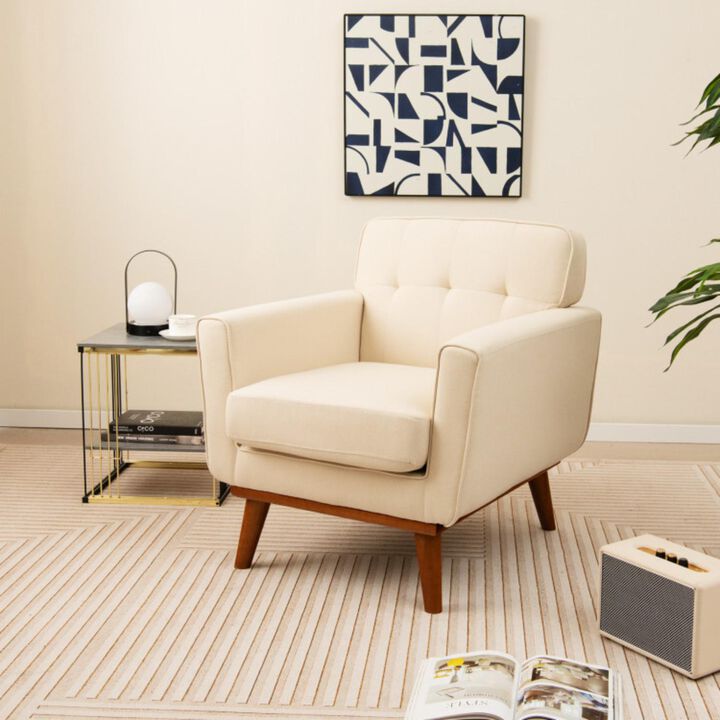 Hivvago Modern Accent Chair Upholstered Linen Fabric Armchair with Removable Padded Seat Cushion