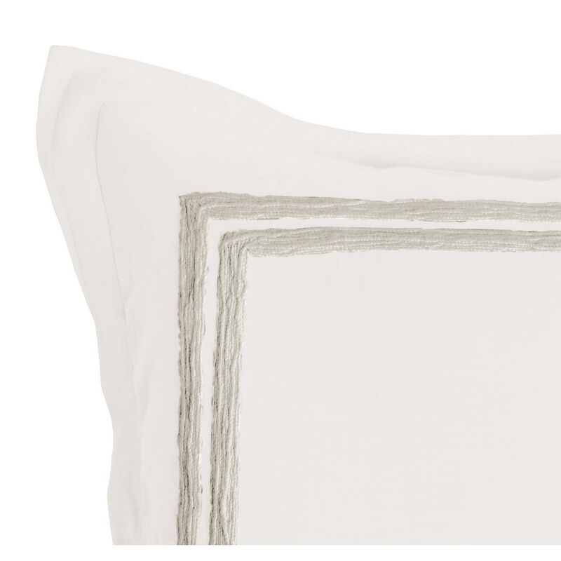 Lenz 26 Inch Cotton Euro Pillow Sham with Hand Stitched Embroidery, Ivory-Benzara