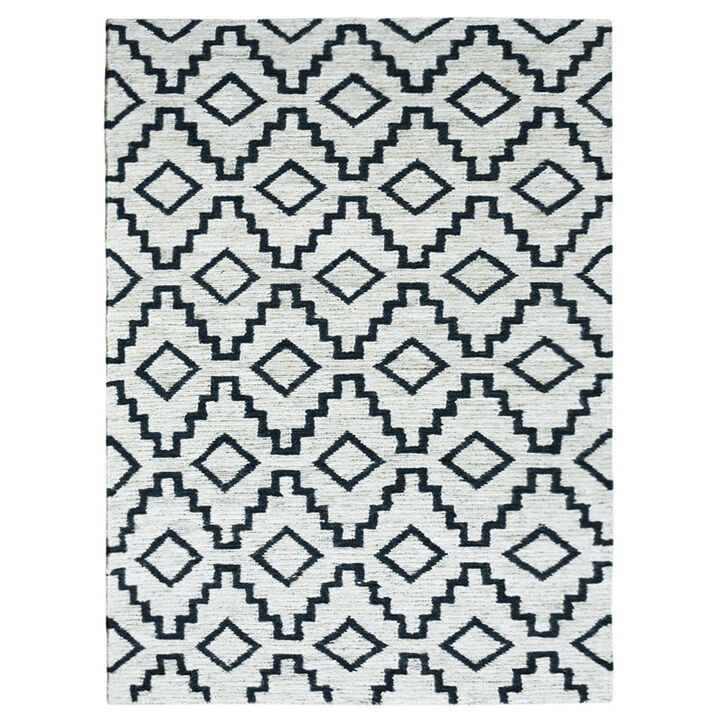 HAND KNOTTED SUMAK JUTE ECO-FRIENDLY Geometric AREA RUGS  - 8'x10', Rectangle Beige Black Color, Geometric, High Pile, Natural Fiber, Outdoor Indoor Handmade Area Rugs for Living Room (J00080)