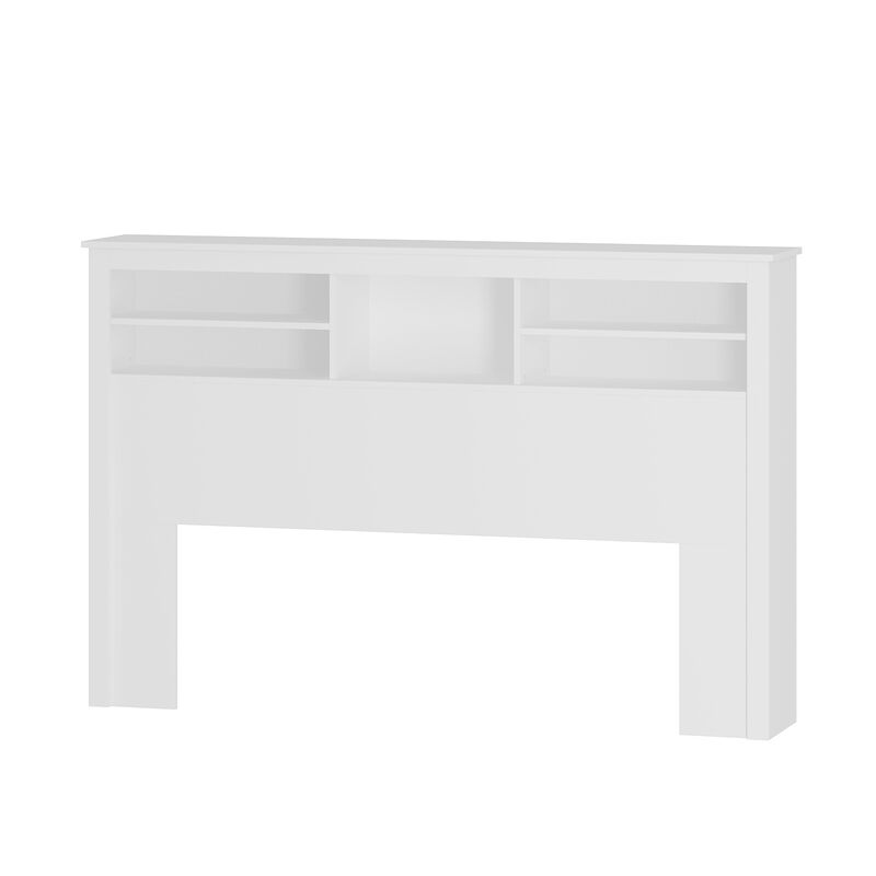 Full Queen White Wood Headboard Shelf With 5-Shelves and LED Lights