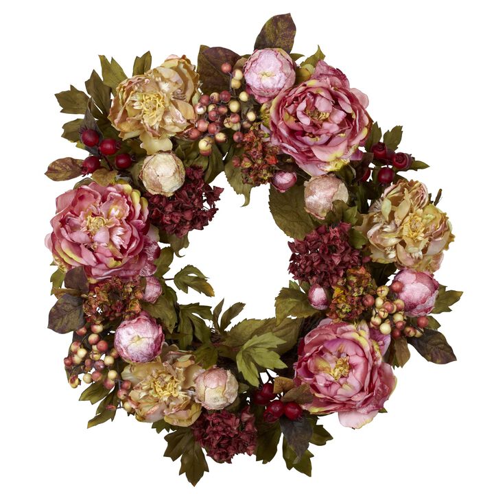 Hivvago 24" Peony Hydrangea Wreath