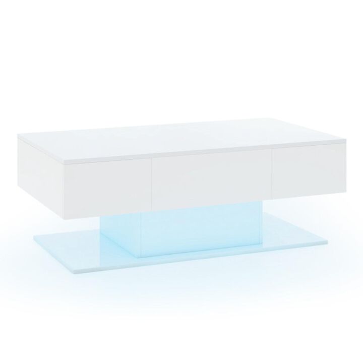 Hivvago Modern LED Coffee Table with 20 Color LED Lights and 2 Storage Drawers