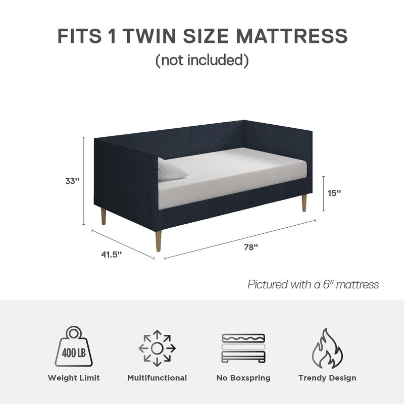 Atwater Living Francis Mid Century Daybed, Twin, Blue Linen
