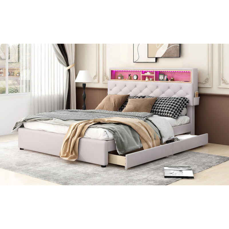 Streamdale Queen Platform Bed with Storage and LED
