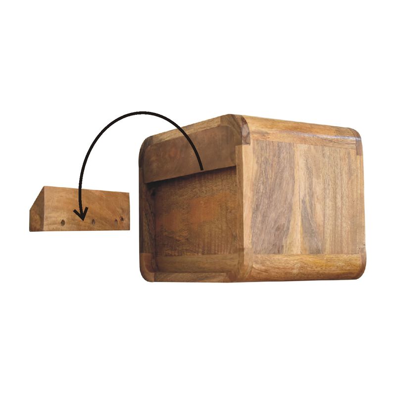 Mini Curve Oak-ish Solid Wood 2 Drawers FloatingNightStand