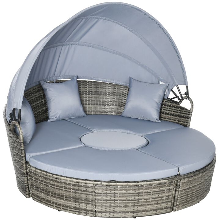 Versatile Patio Ensemble: 4pc Rattan Set with Convertible Daybed & Canopy