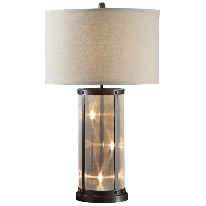 31 Inch Table Lamp, Classic Drum Fabric Shade, Modern Metal Base, Bronze-Benzara
