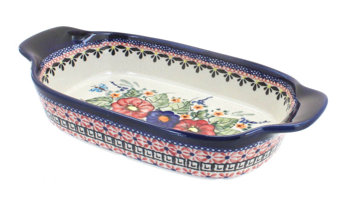 Blue Rose Polish Pottery Peacock Rectangular Serving Dish